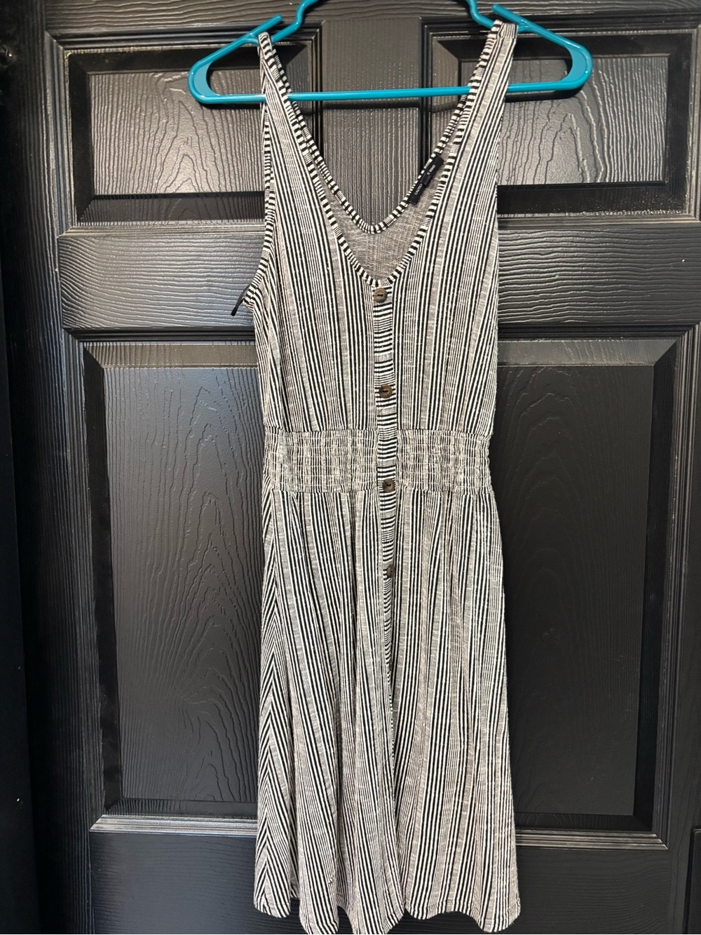 Caution To The Wind Black & White Striped Button-Front Midi Dress